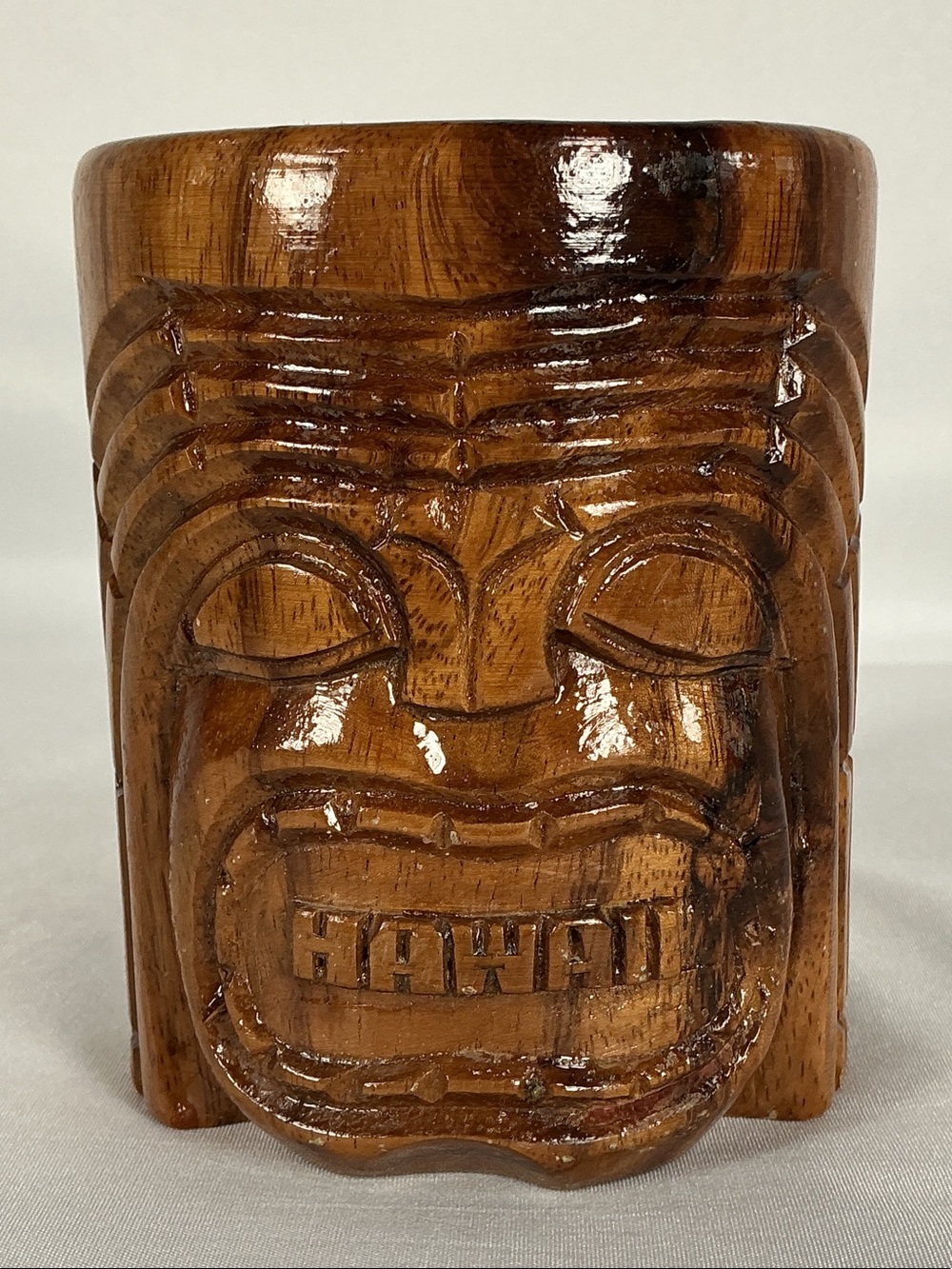 Hand-Carved Wooden Hawaii Mug Souvenir Barware Brown